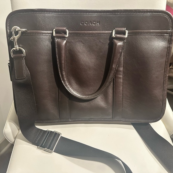 Coach Dark Brown Expandable Leather Briefcase - Picture 1 of 12